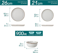 Vancasso LOIRE Service de table en grès pour 6 personnes, service de table 18 pièces pour 6 personnes, gris moderne, comprenant un bol, une assiette à dessert et une assiette plate, passe au micro-ondes et au lave-vaisselle