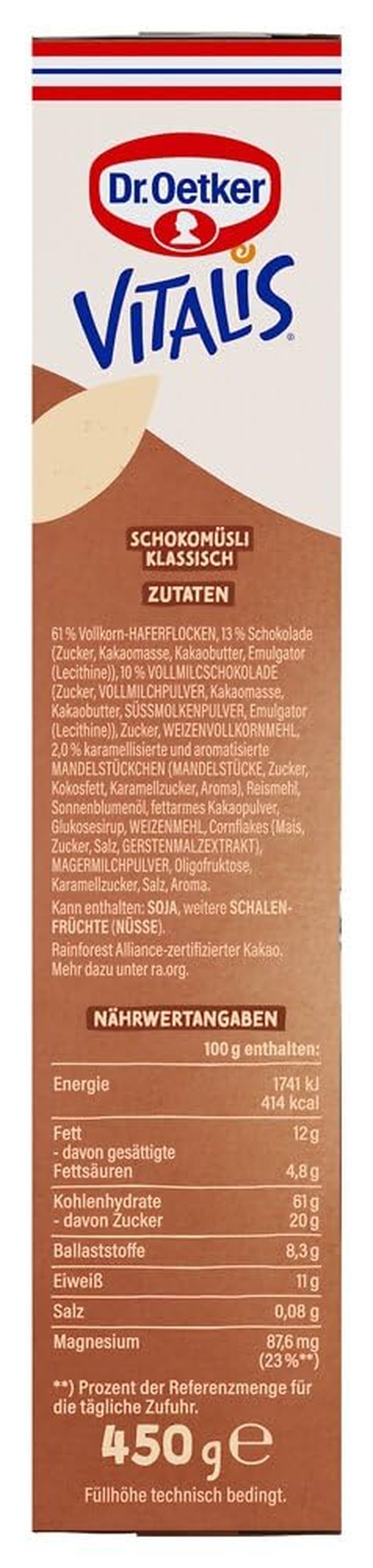 Dr. Oetker Vitalis Chocolate Muesli Classic : Muesli pour petit-déjeuner au chocolat au lait et noir, paquet de 7 (7 x 600 g)