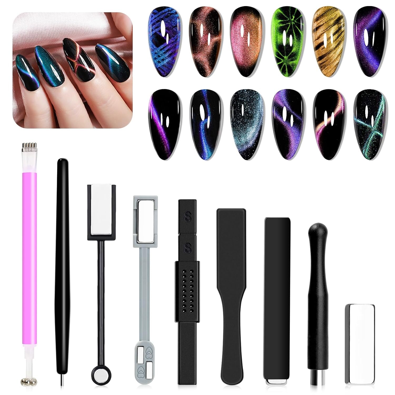 SUPWEE Outil magnétique pour ongles 5 en 1, aimant œil de chat rose pour ongles, stylo magnétique multifonction DIY, ensemble de stylos magnétiques 3D magiques, bâton magnétique pour Nail Art, outil de bricolage