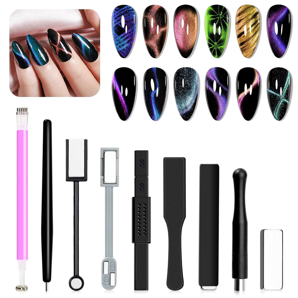 SUPWEE Outil magnétique pour ongles 5 en 1, aimant œil de chat rose pour ongles, stylo magnétique multifonction DIY, ensemble de stylos magnétiques 3D magiques, bâton magnétique pour Nail Art, outil de bricolage