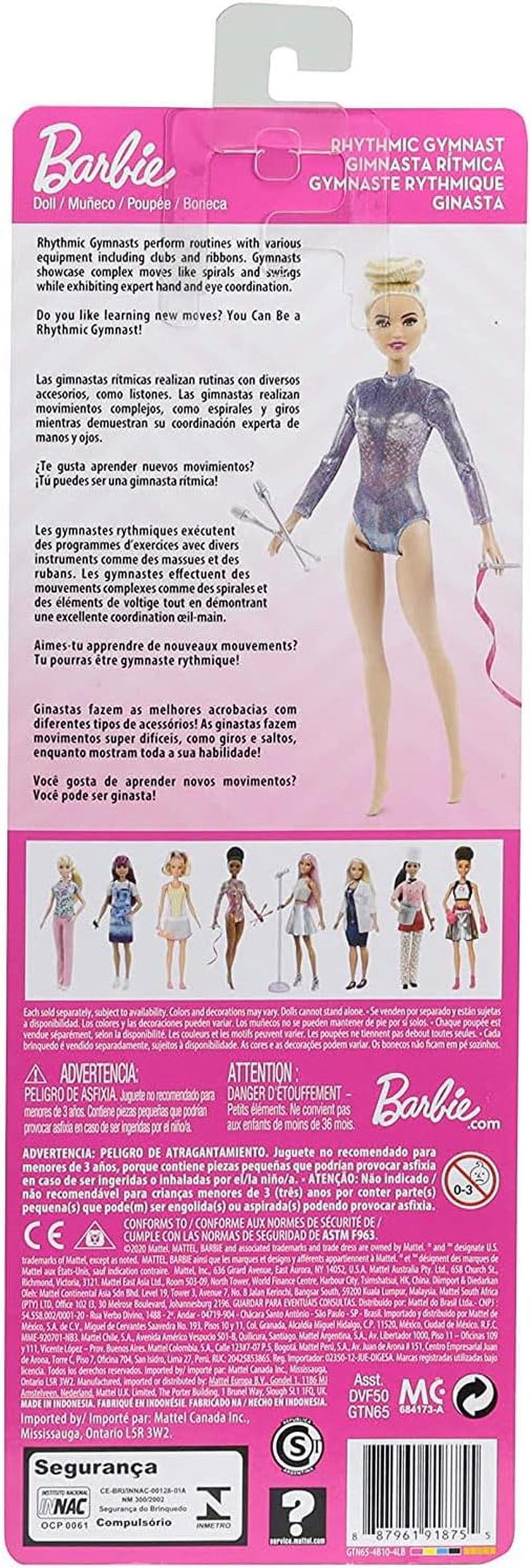 Barbie – série You Can Be Anything, cheveux blonds, accessoires de gymnastique rythmique, poupée incluse, jouet cadeau pour enfants de 3 ans et plus, GTN65