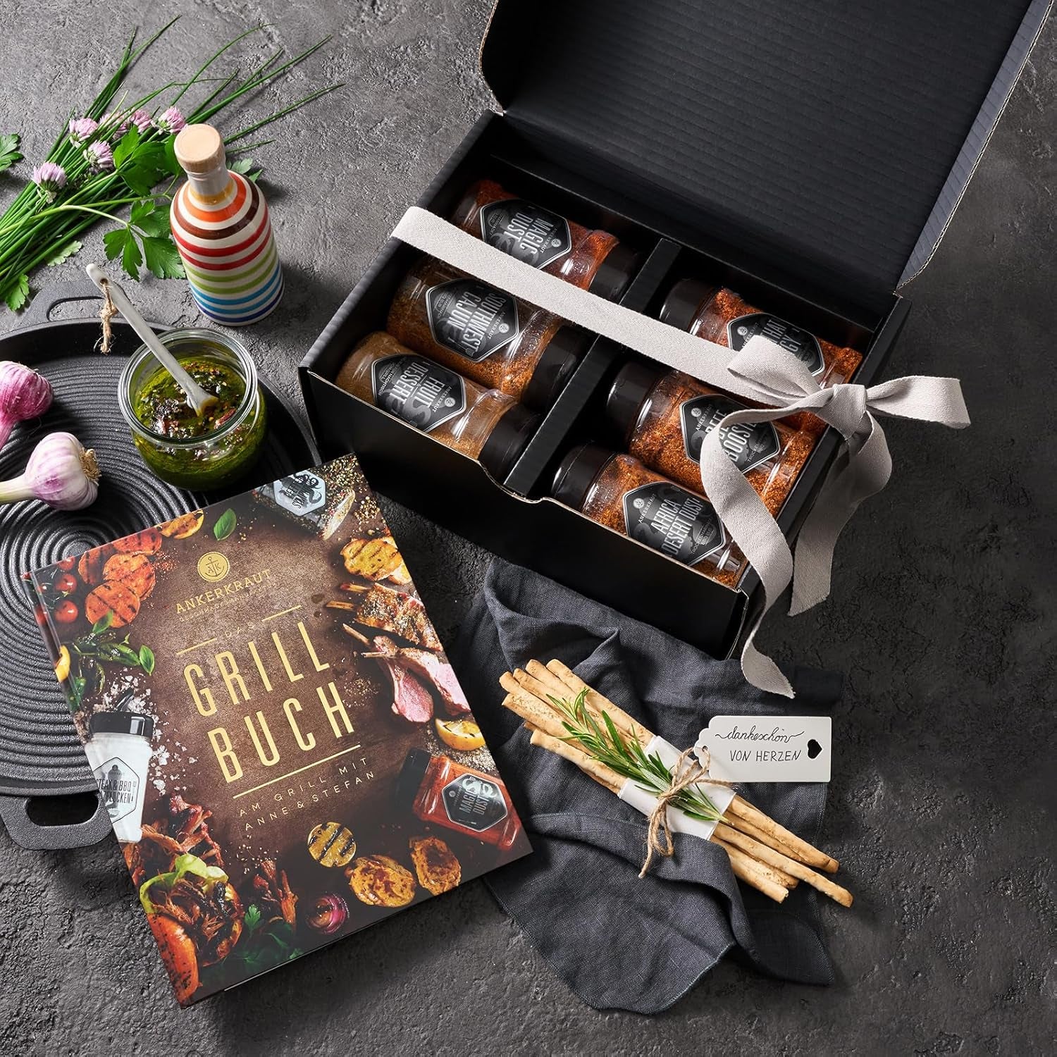 Ankerkraut Grillbuch-Set mit 6 Streuern, 1320g Gewürze plus Buch im Bundle