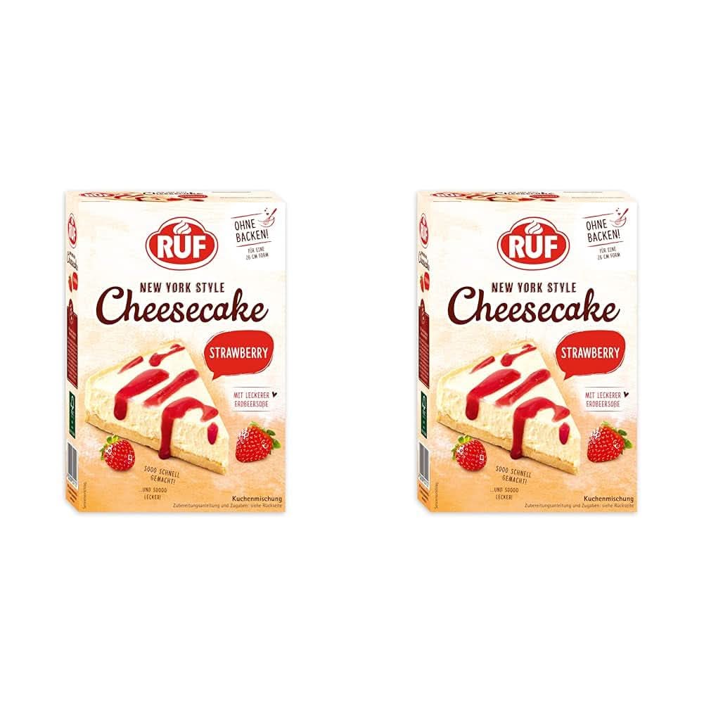 RUF New York Cheesecake Fraise Sans Cuisson, Cheesecake Américain Original avec Sauce aux Fraises, 360 grammes Kitchen Naty Shop 2 x 360 grammes Cheesecake aux Fraises