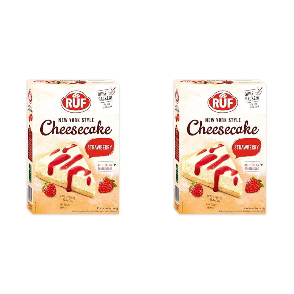 RUF New York Cheesecake Fraise Sans Cuisson, Cheesecake Américain Original avec Sauce aux Fraises, 360 grammes Kitchen Naty Shop 2 x 360 grammes Cheesecake aux Fraises