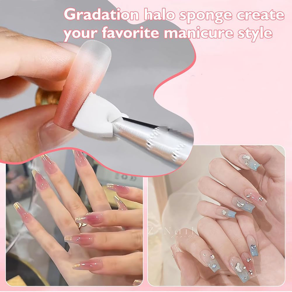 Pinceaux à ongles,100 pièces de pinceaux pour Nail Art avec pinces métalliques,éponge à ongles,pinsel à ongles,accessoires de manucure pour ongles,une variété de modèles d'art d'ongle dégradés à utiliser