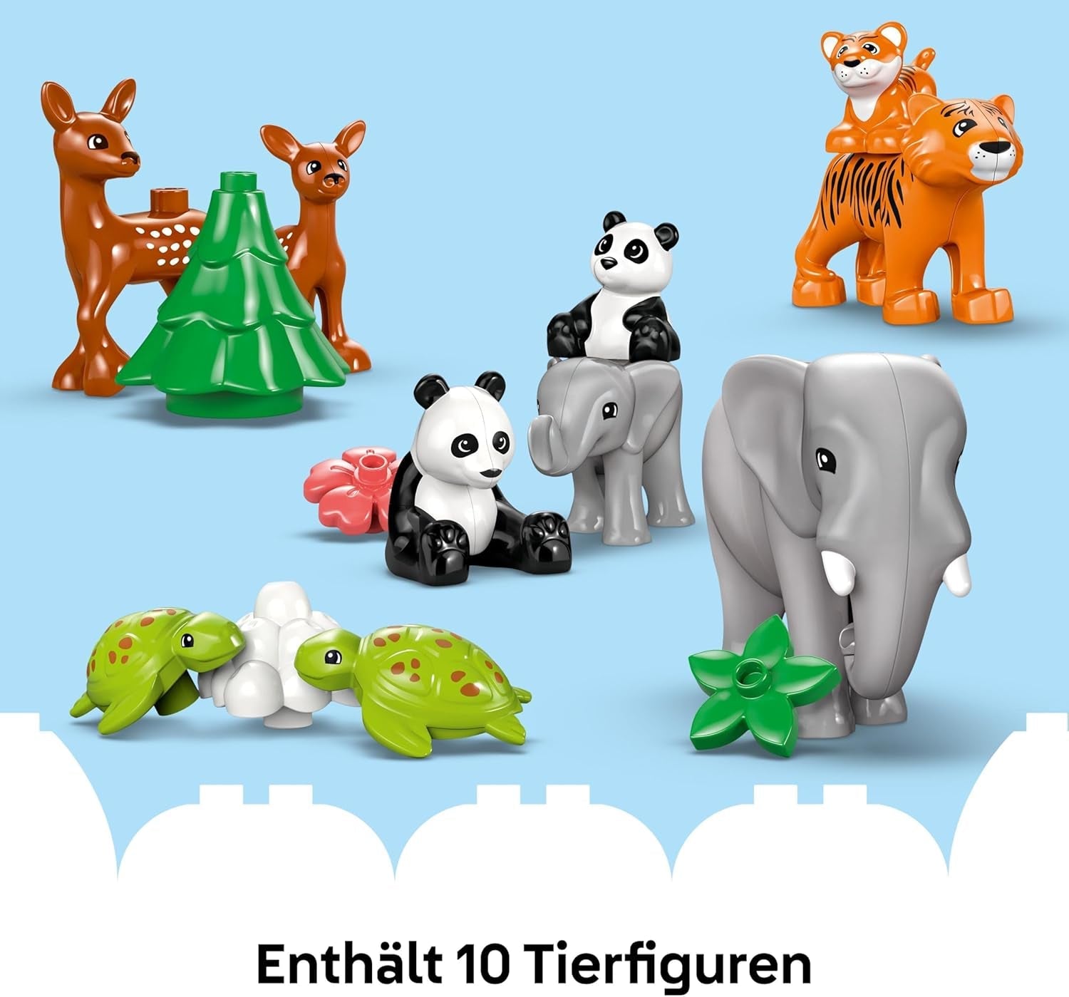 LEGO DUPLO Town Wildtier-Familien 3-in-1 Set - Lernspielzeug für Kleinkinder mit Tierfiguren - Montessori Spielzeug ab 2 Jahren mit Schildkröte, Tiger, Elefant, Hirsch & Panda Figuren - Geschenk 10446