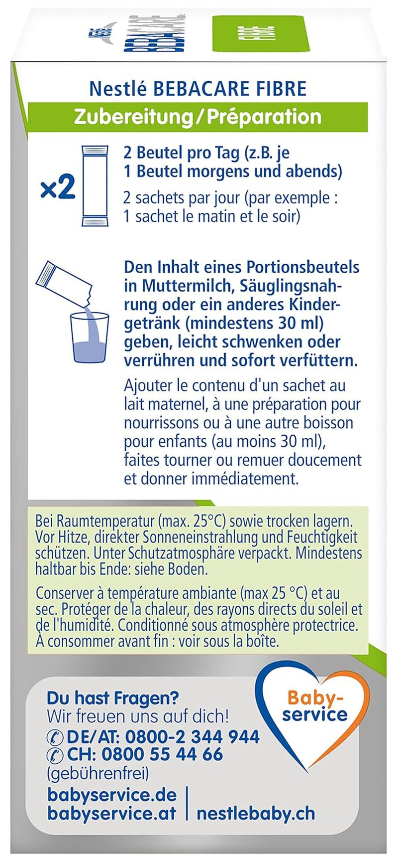 BEBACARE FIBRE Complément alimentaire sans gluten pour une digestion douce, complément alimentaire pour bébés dès la naissance et petits enfants, 1x (20 x 2,2g)