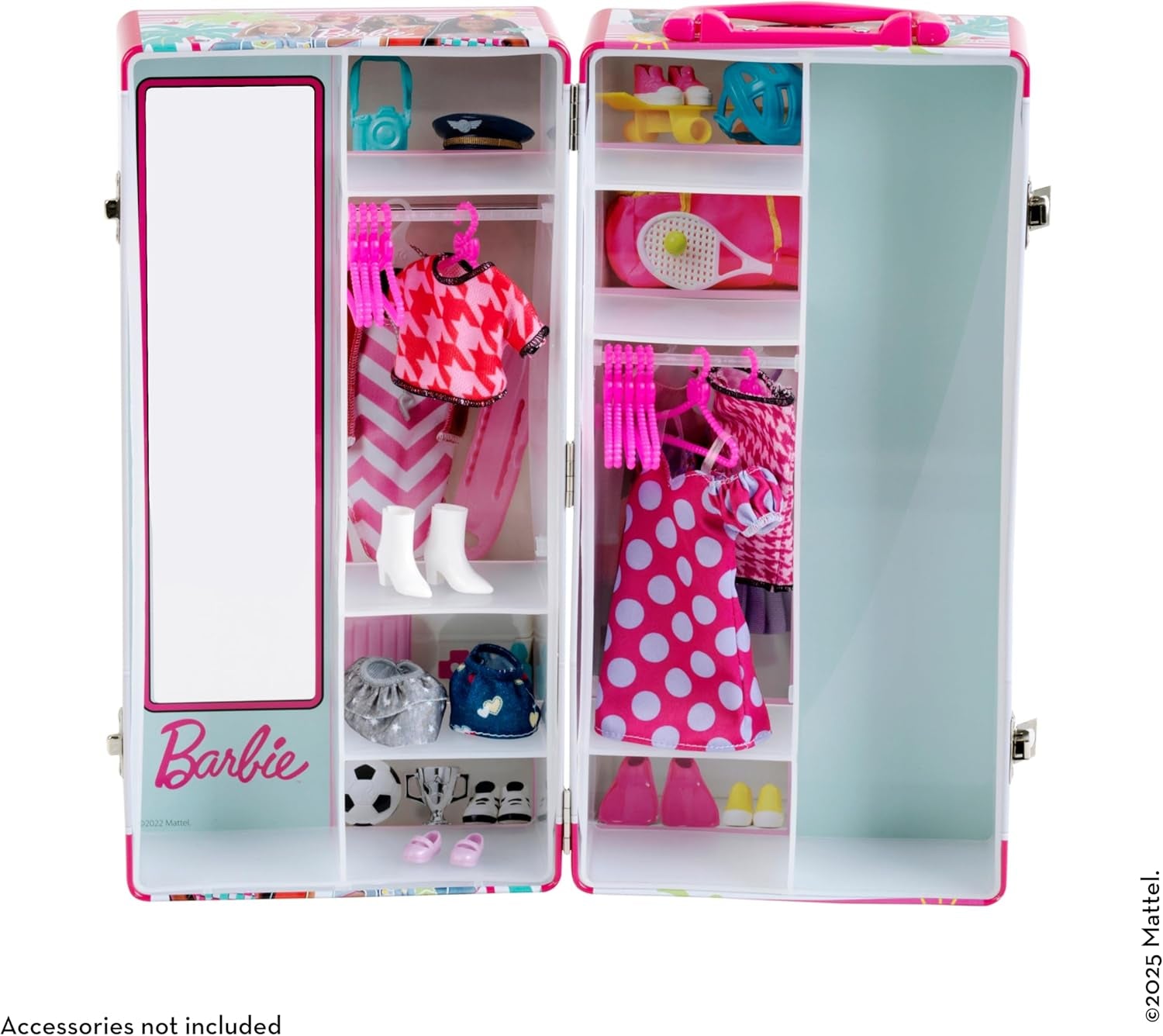 Theo Klein - 5801 - Armoire Barbie avec tringles à vêtements et compartiments, jouet à partir de 3 ans, accessoires inclus, multicolore