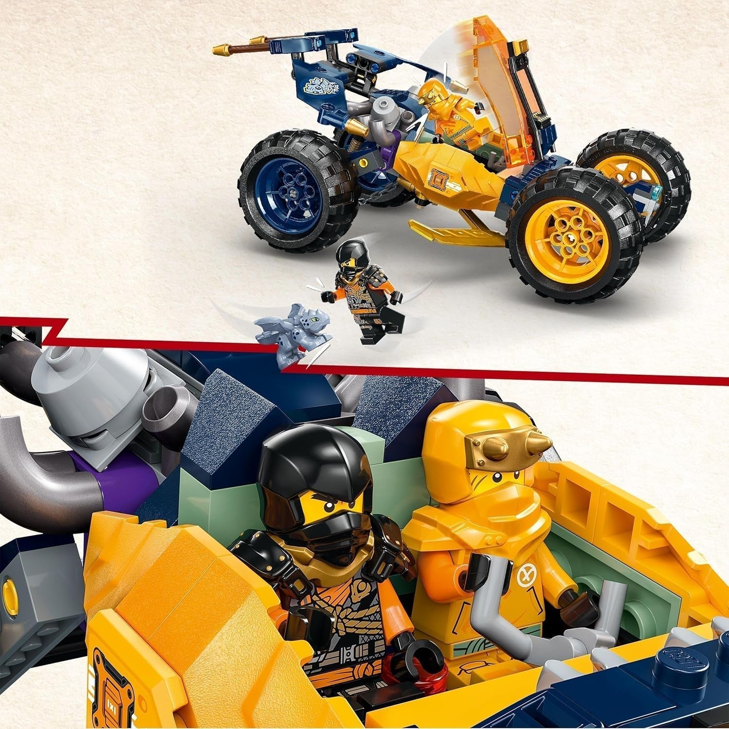 LEGO NINJAGO Le buggy tout-terrain Ninja d'Arin, jouet ninja avec voiture, dragon et 4 mini figurines, modèle de buggy aventure pour enfants, cadeau d'anniversaire pour garçons et filles de 7 ans 71811 Jeux de construction Beuche den LEGO-Store