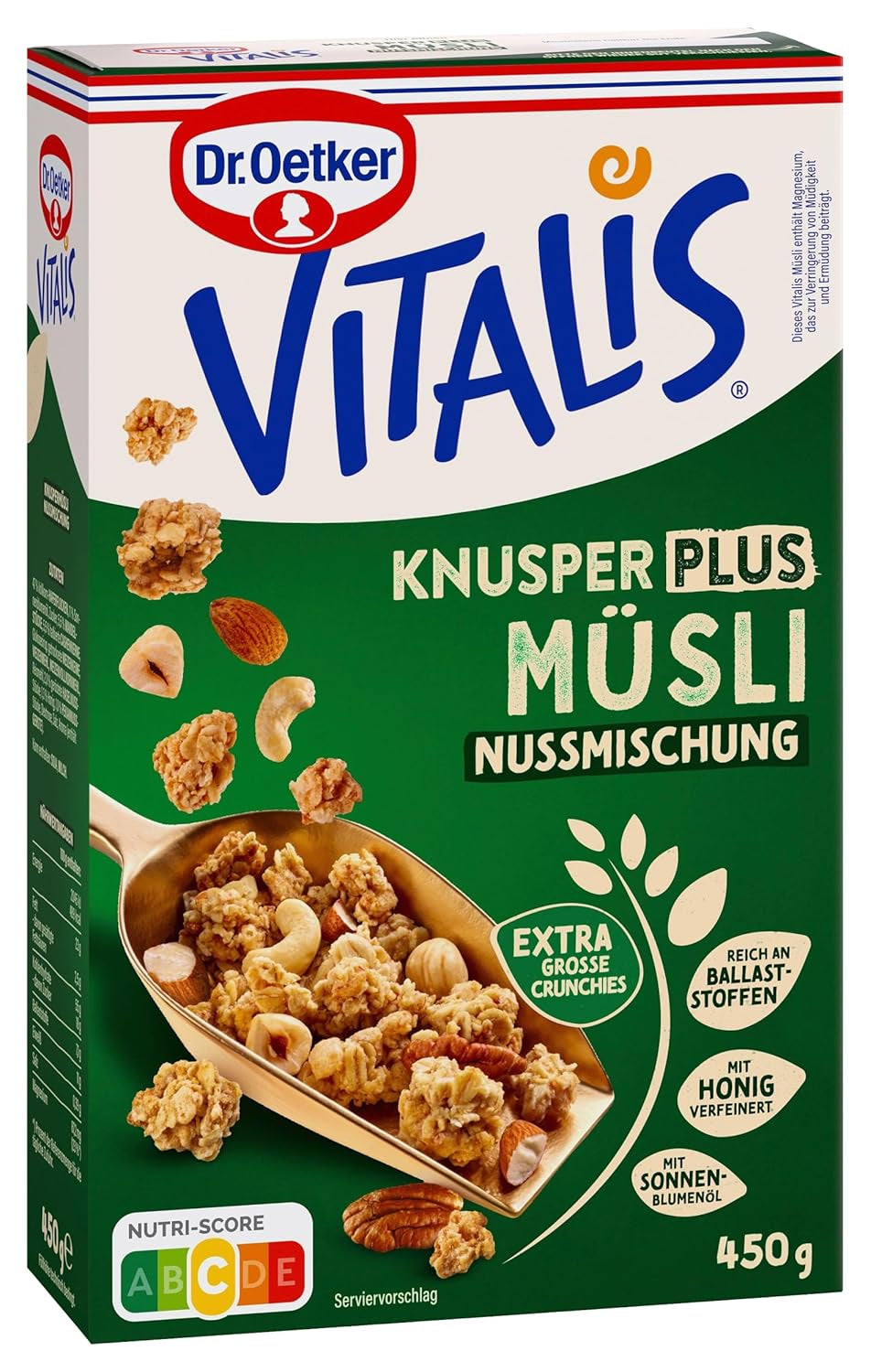 Dr. Oetker Vitalis KnusperPlus Double Chocolate : Muesli croustillant au chocolat au lait et noir, paquet de 7 (7 x 450g)