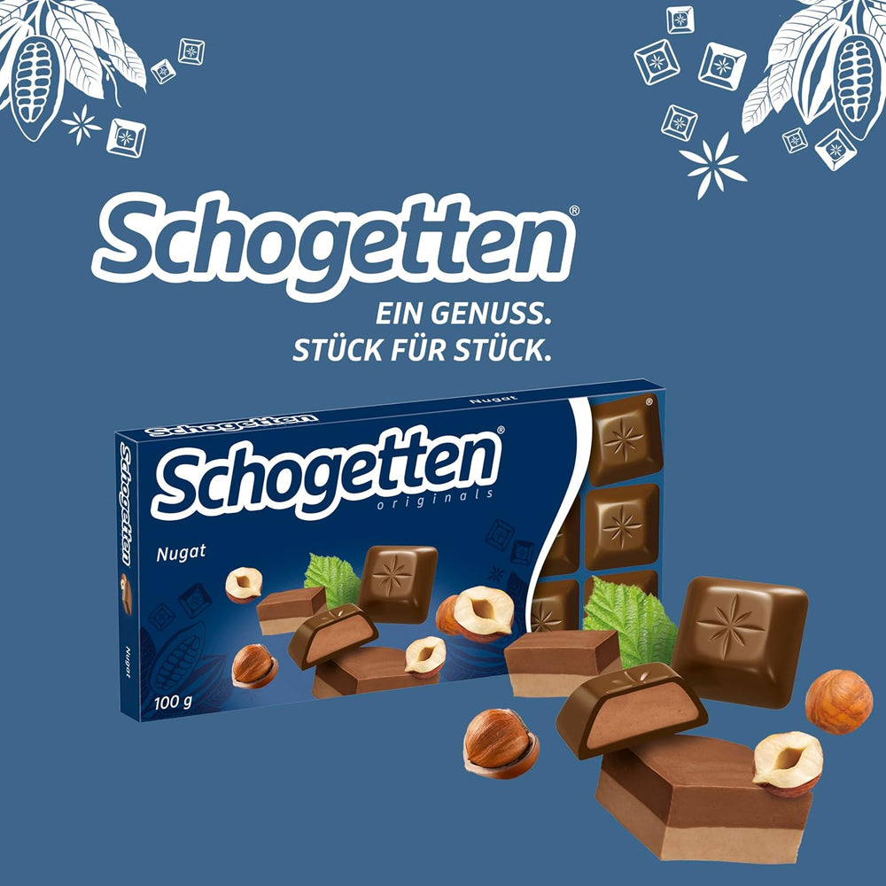 Tablette de chocolat Schogetten Nougat 100g, portion individuelle. Un délice. Pièce par pièce.