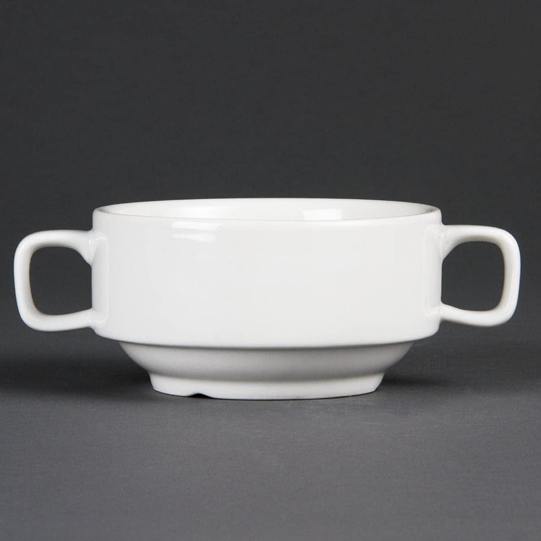 Boluri de supă Olympia Whiteware cu mânere 400 ml (6 bucăți) - potrivite pentru cuptor, cuptor cu microunde, congelator și mașina de spălat vase C239