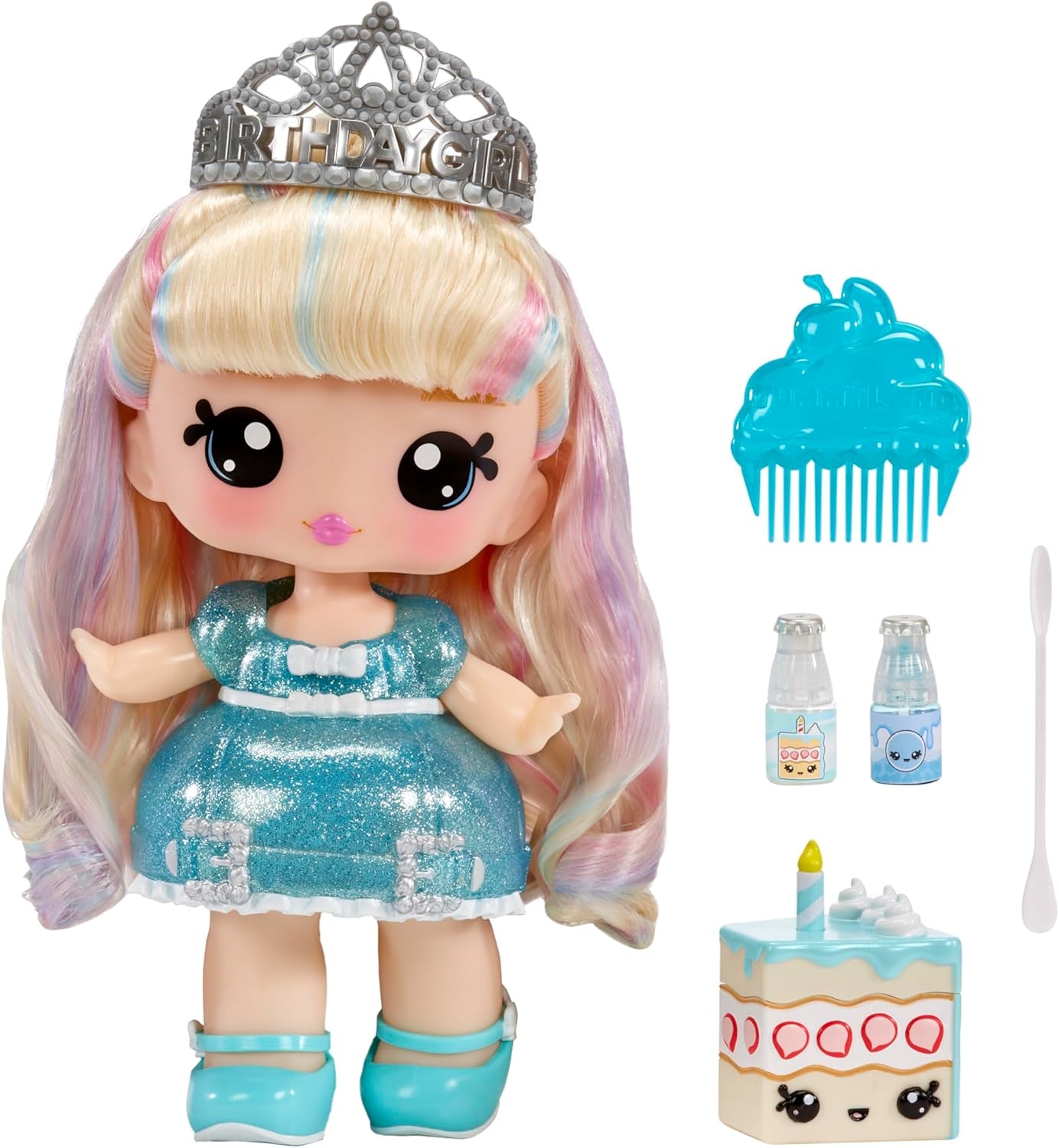 Yummiland Large Doll und Num Nom Lipgloss Pet - Rory Blueberry und Goodie - Duftende Puppe mit DIY Lipgloss-Set - Geeignet für Kinder ab 4 Jahren