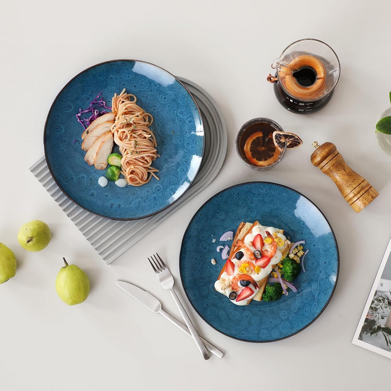 Service de table pour 4 personnes Vancasso BUBBLE Service de table 16 pièces en grès de style vintage comprenant des bols, des tasses à café, des assiettes à dessert et des assiettes pour 4/8/12 personnes