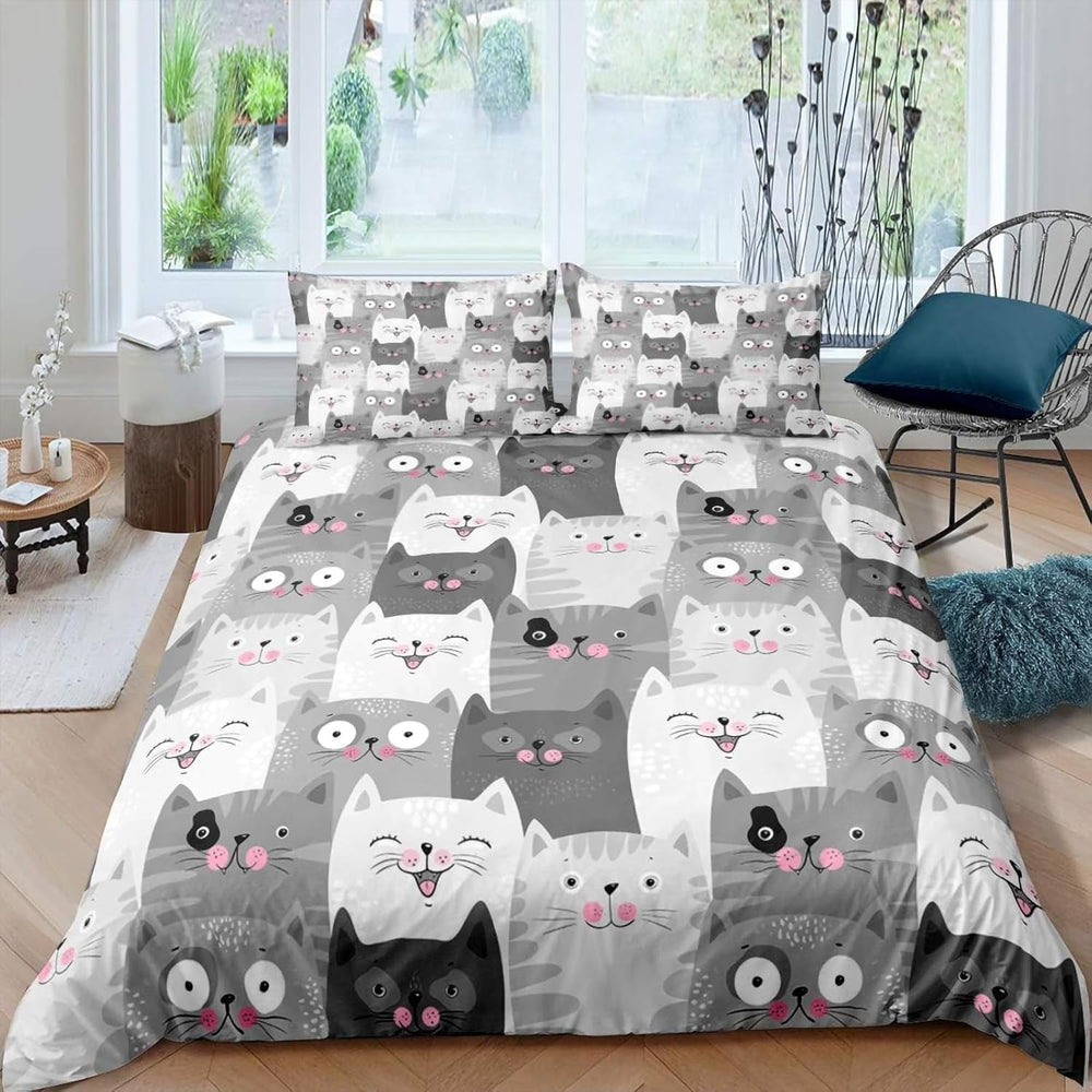Kids Mädchen Cute Katze Kitty Katzenmotif Bettwäsche Kinder Katzenbettwäsche Kinderbettwäsche Lit Housse de Couette Ensemble de Literie 135×200Cm