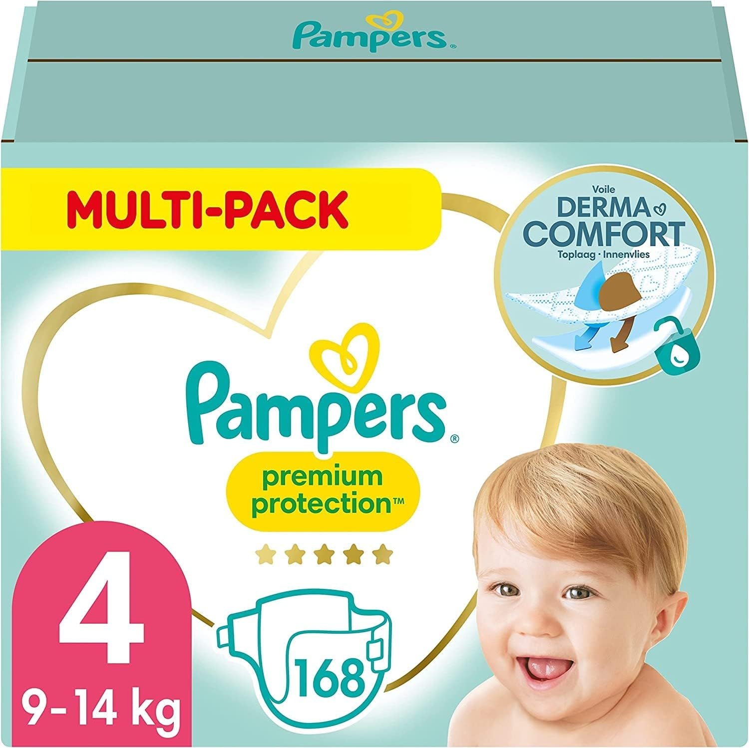 Pampers Premium Protection Taille 6, 144 couches, 13 kg-18 kg, notre protection n°1 contre la peau et les fuites