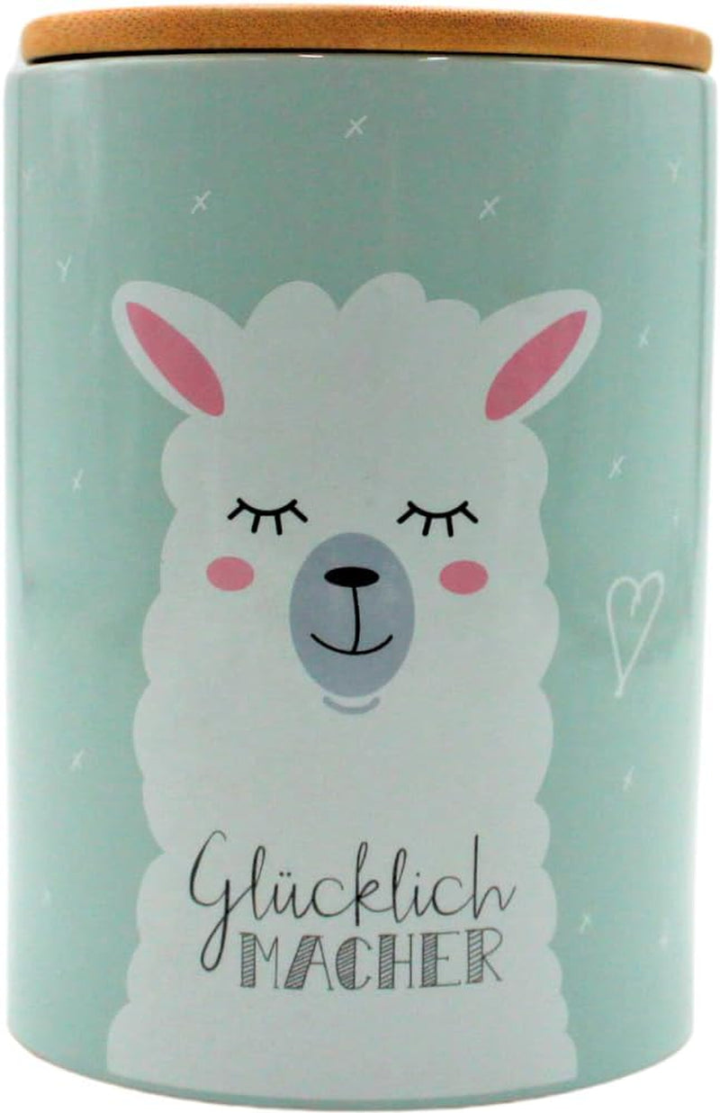 Dekohelden24 Boîte de rangement élégante en céramique/café/aliments frais/biscuit Hüftgold. La raison : paresseux. Dimensions : H/Ø 15,6 x 11 cm. Boîtes de conservation alimentaire Naty Shop Lama