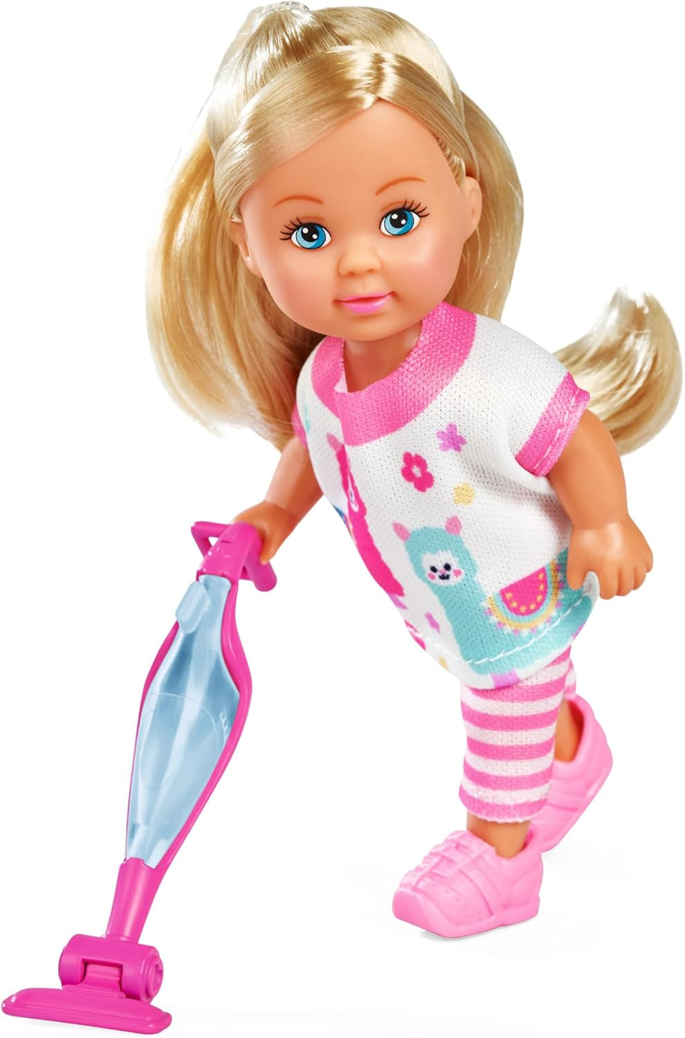Simba Evi Love Home Puppe – Cheville-puppe avec 2in1 Staubsauger, Haushalts Rollenspiel mit Zubehör, kleine Modepuppe zum Spielen, 12 cm, à partir de 3 ans