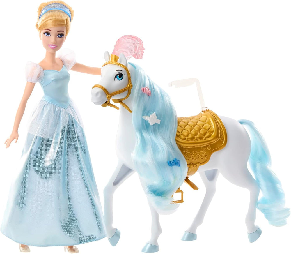 Disney Prinzessin-Spielzeug, Cinderella-Modepuppe mit Freundefigur und 12 geheimen Mode- und Zubehörteilen, inspiriert vom Disney-Film, Geschenke für Kinder