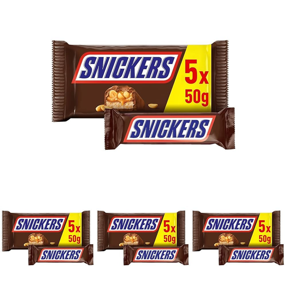 Barre de chocolat Snickers, cacahuètes et caramel, paquet de 5 barres | Snack-foot | (1x5x50g)