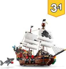 LEGO Creator Ensemble bateau pirate 3 en 1, jouet avec 3 options de construction, construisez une taverne de pirates ou une île de pirates en forme de crâne, comprend 3 figurines d'aventure de jeu de rôle 31109 Ensembles de construction Besuche den LEGO-Store