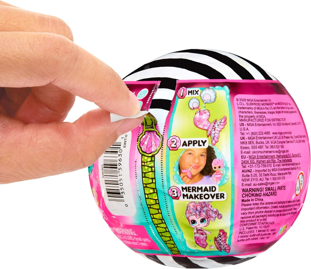 Mdr Surprise ! Mermaids Makeover Magic Tots - Véritable brillant à lèvres pour vous et votre poupée à fabriquer vous-même, mélanger et créer du maquillage, jeu d'eau amusant, 6 poupées à collectionner - 4 ans et plus