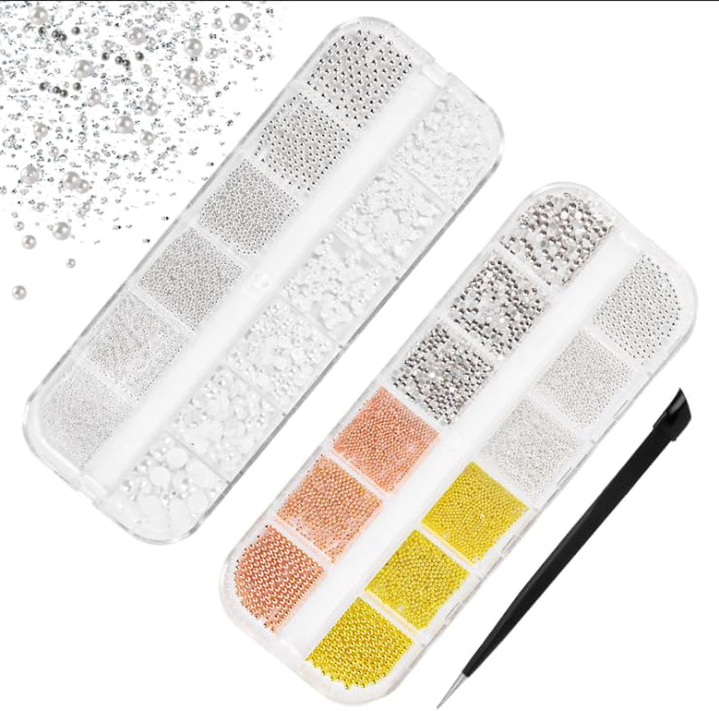 2 boîtes de strass pour Nail Art, avec pinces à épiler, perles à dos plat, breloques pour ongles, avec strass, perles en acier inoxydable pour décoration de ongles