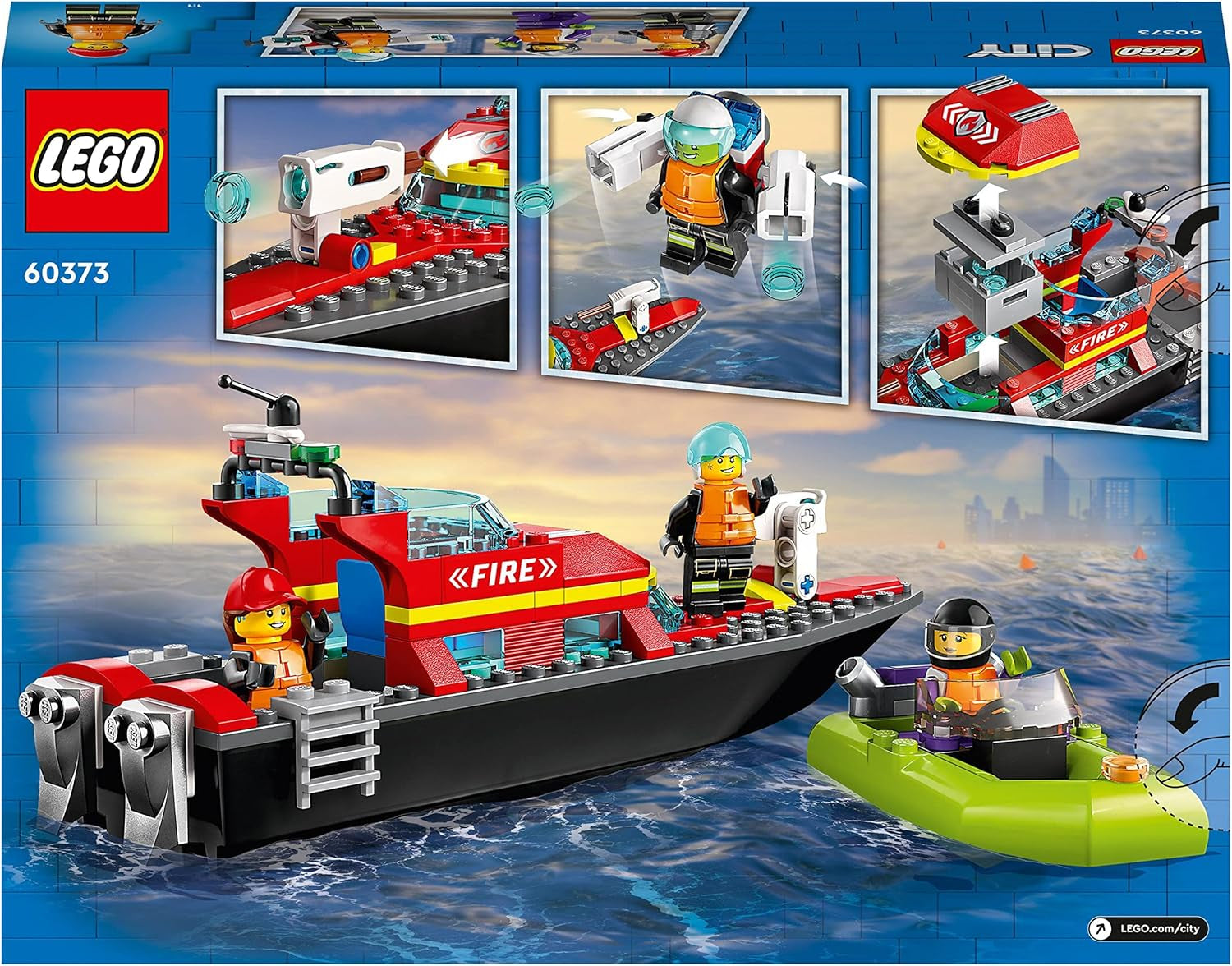 LEGO 60373 City Fire Boat - Jouet flottant avec bateau de course, 3 figurines et jetpack, idée cadeau pour garçons et filles à partir de 5 ans Besuche den LEGO-Store