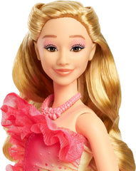 Mattel Wicked Glinda-Modepuppe und Accessoires mit blonden Haaren, verschiedene Posen möglich und ausziehbarer Ballkleid-Look, HXT63