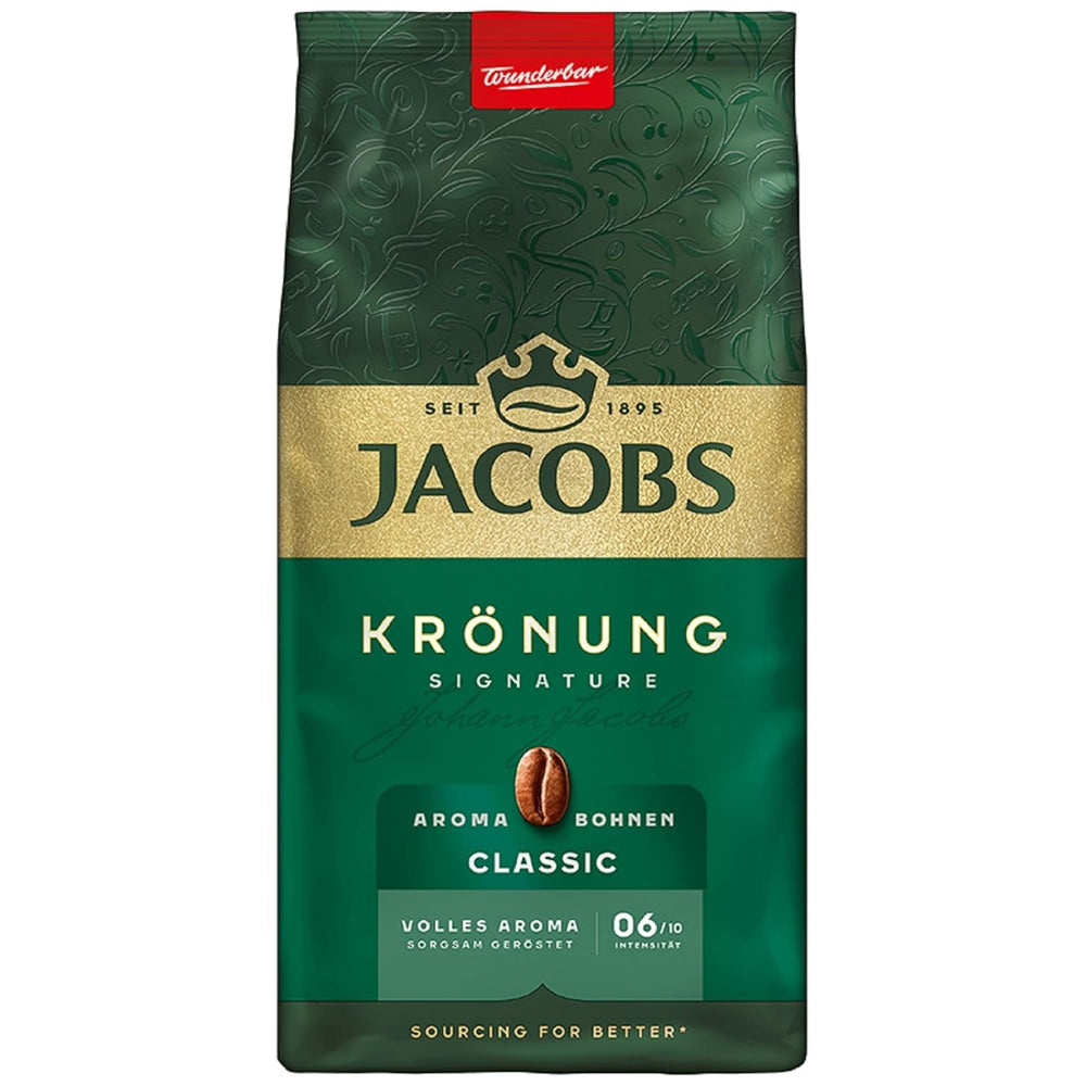 Jacobs Krönung Aroma Beans Classic, saveur complète, noix, notes d'agrumes, grains Arabica et Robusta, intensité 6/10, idéal pour le café classique Naty Shop Coffee 500 grammes Krönung