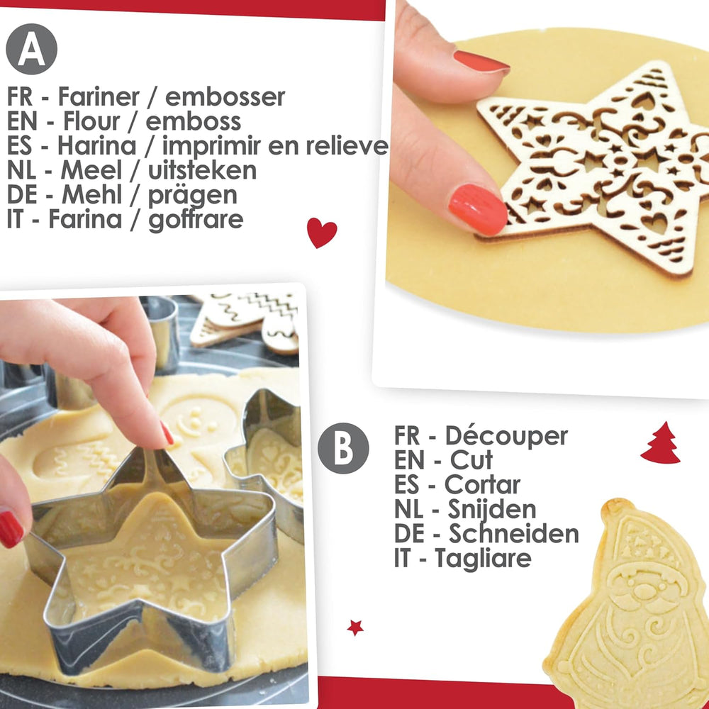 ScrapCooking - Ensemble d'emporte-pièces en bois Père Noël en relief - Emporte-pièce de Noël en acier inoxydable en relief - Accessoires de pâtisserie - Idée cadeau de Noël pour la cuisine - 2079
