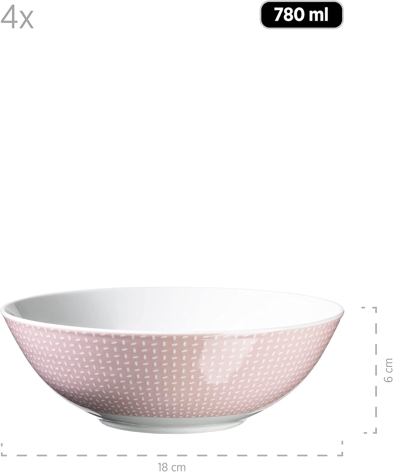 MÄSER Kitchen Time II, Service de table pour 4 personnes, Service combiné de 16 pièces aux couleurs pastel avec motif subtil, Porcelaine, Rose