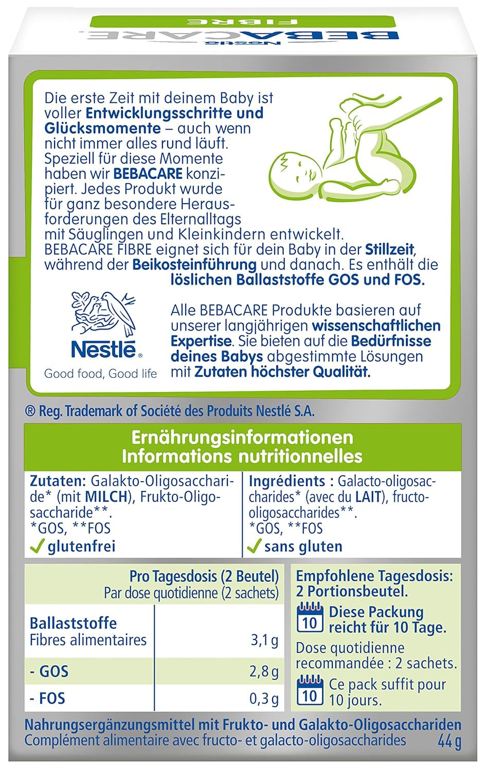 BEBACARE FIBRE Complément alimentaire sans gluten pour une digestion douce, complément alimentaire pour bébés dès la naissance et petits enfants, 1x (20 x 2,2g)