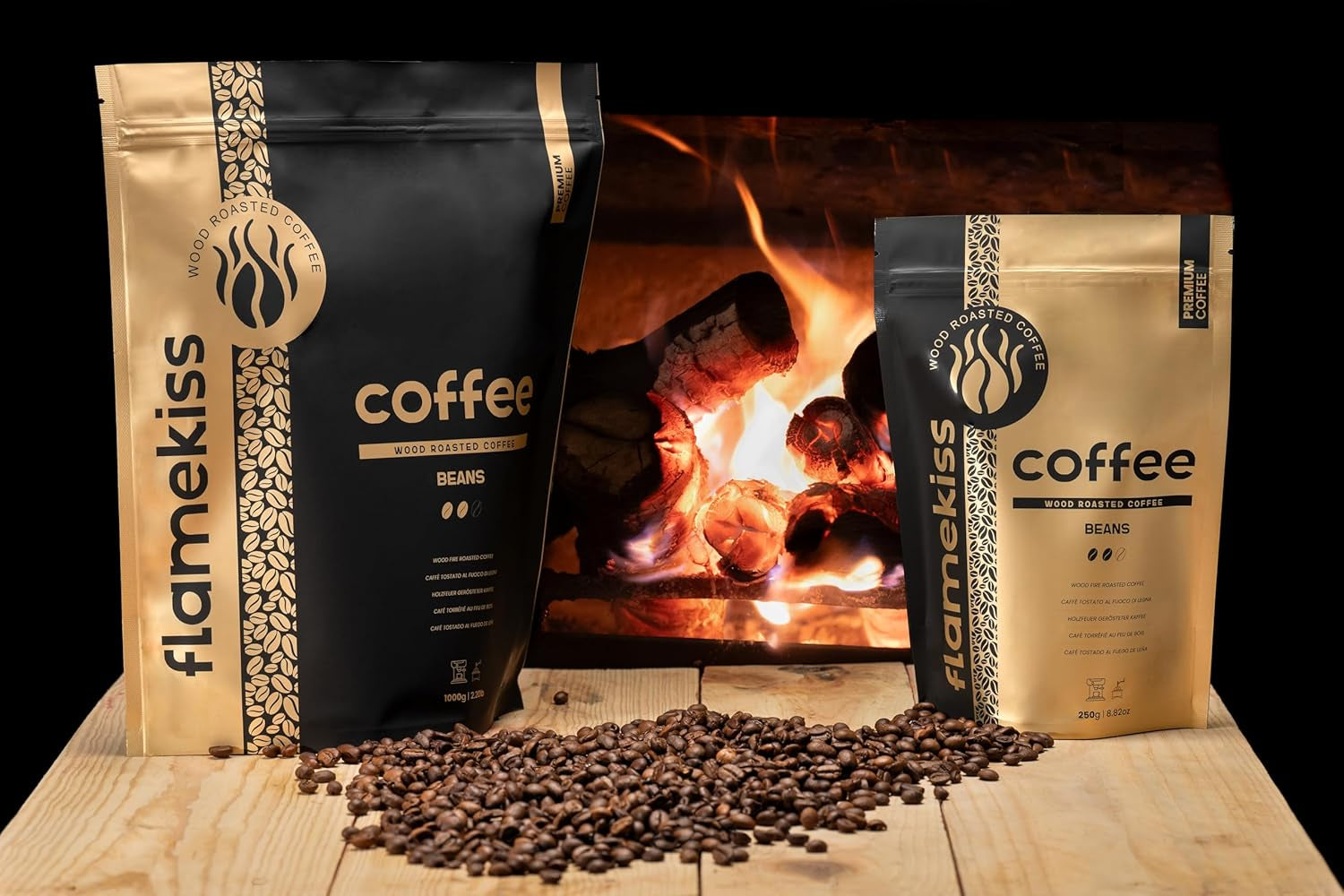 Grains de café 1 kg – Grains d'espresso Arabica et Robusta de haute qualité, torréfiés à la main au feu de bois pour une expérience de café en grains entiers riche et aromatique