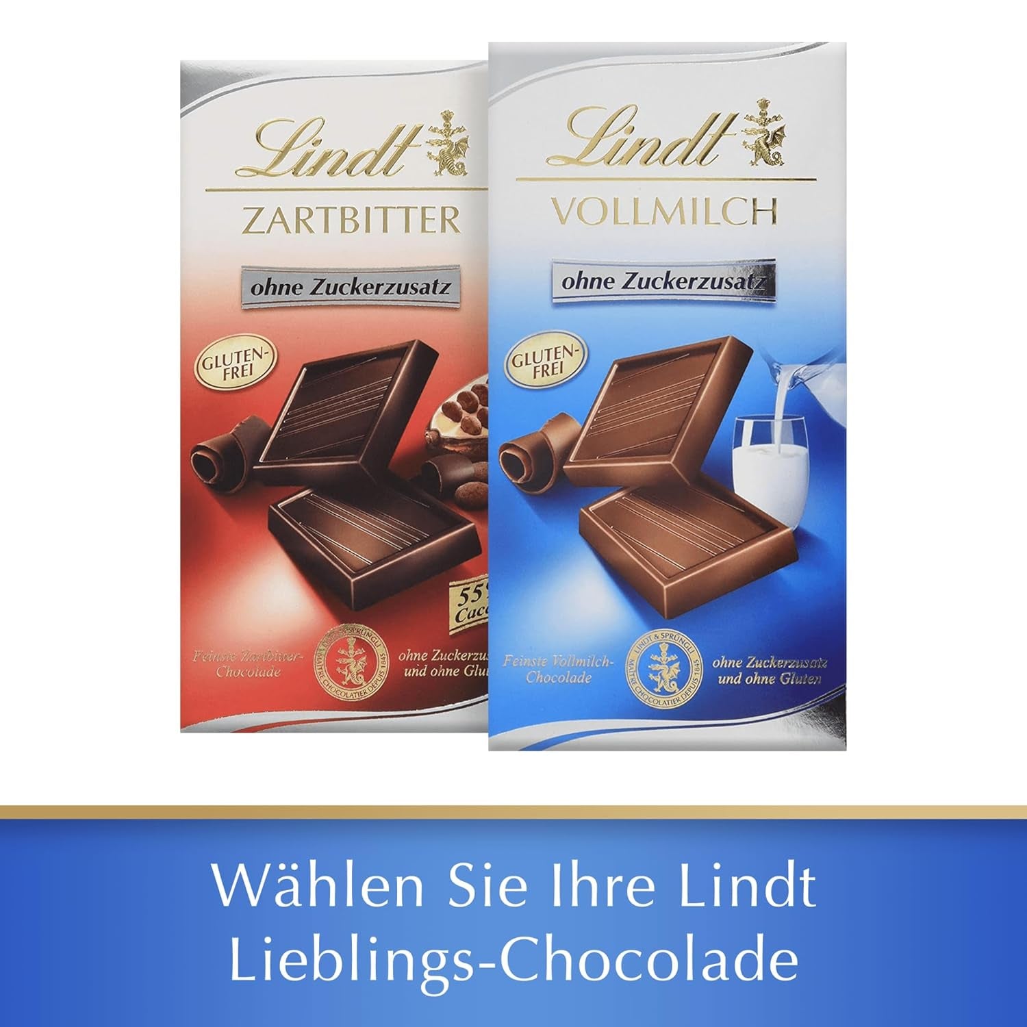 Chocolat au lait Lindt sans sucre ajouté | Barre 100g | Le meilleur et sans gluten | Cadeau chocolat