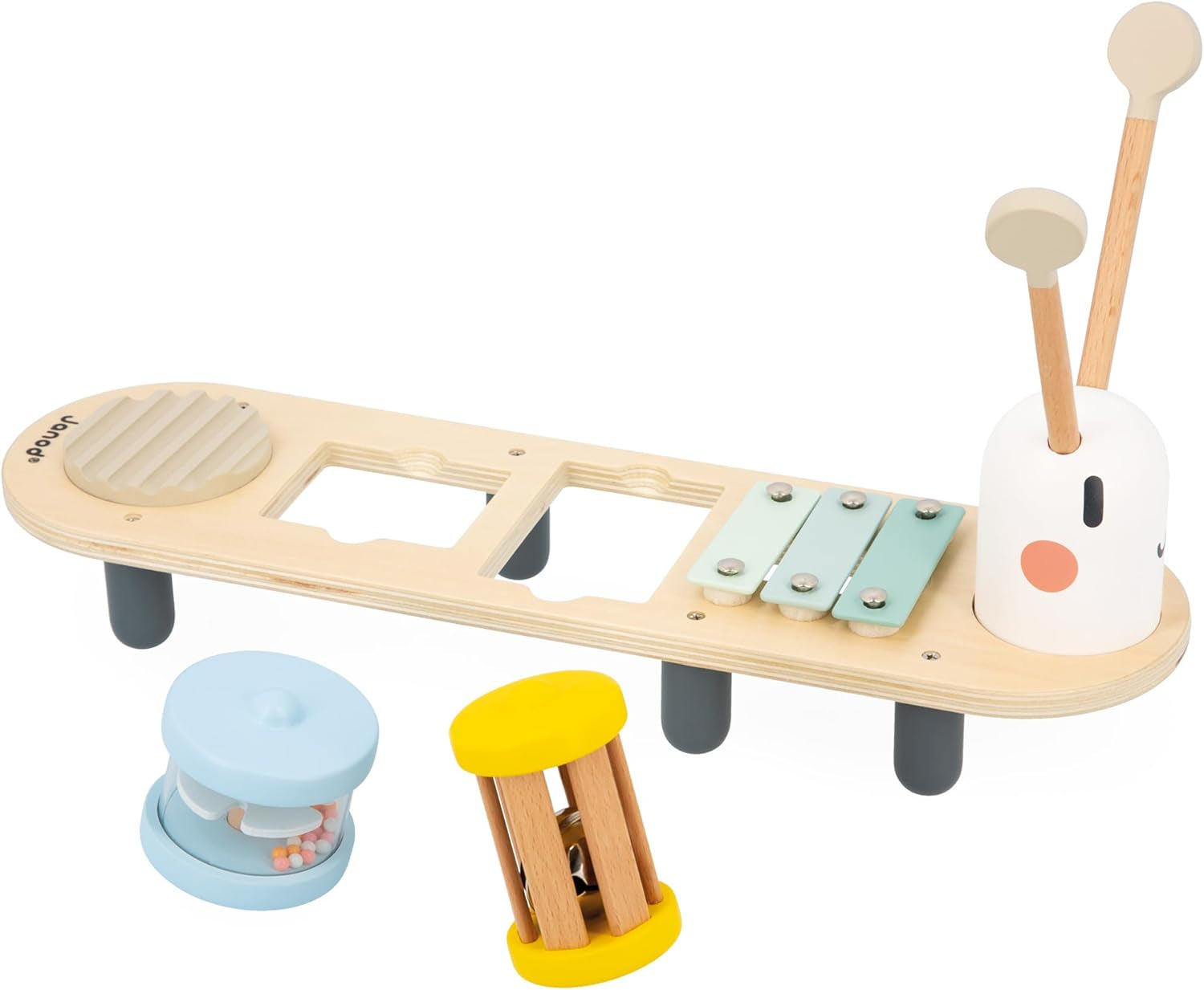 Janod - Pistes musicales Sweet Cocoon - 5 activités musicales pour les enfants - Éducation musicale précoce - Jouet en bois FSC - Dès 12 mois, J04058 Jouets pour bébés Naty Shop
