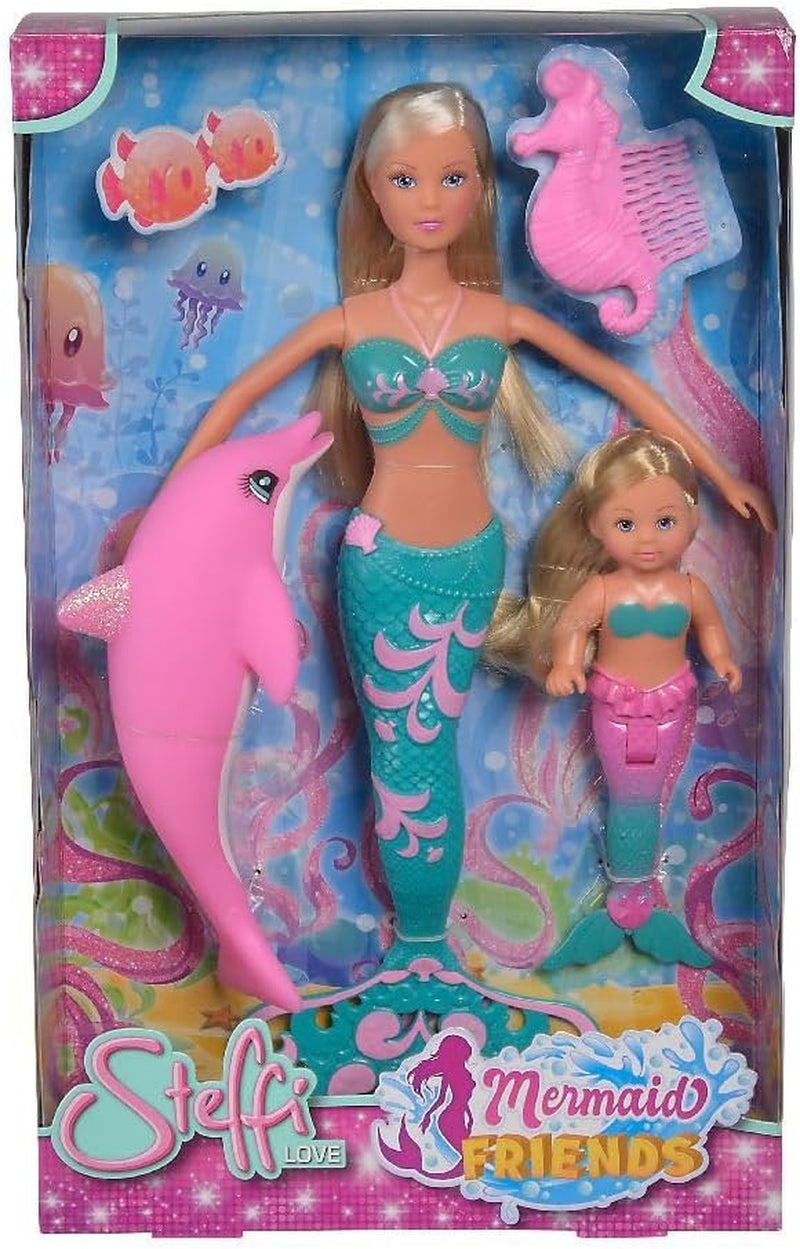 Simba 105733336 - Steffi LOVE Mermaid Friends Poupée Sirène Magique avec Figurine Sœur Evi Dauphin et Plus de Jouets pour Enfants à partir de 3 Ans Naty Shop Single