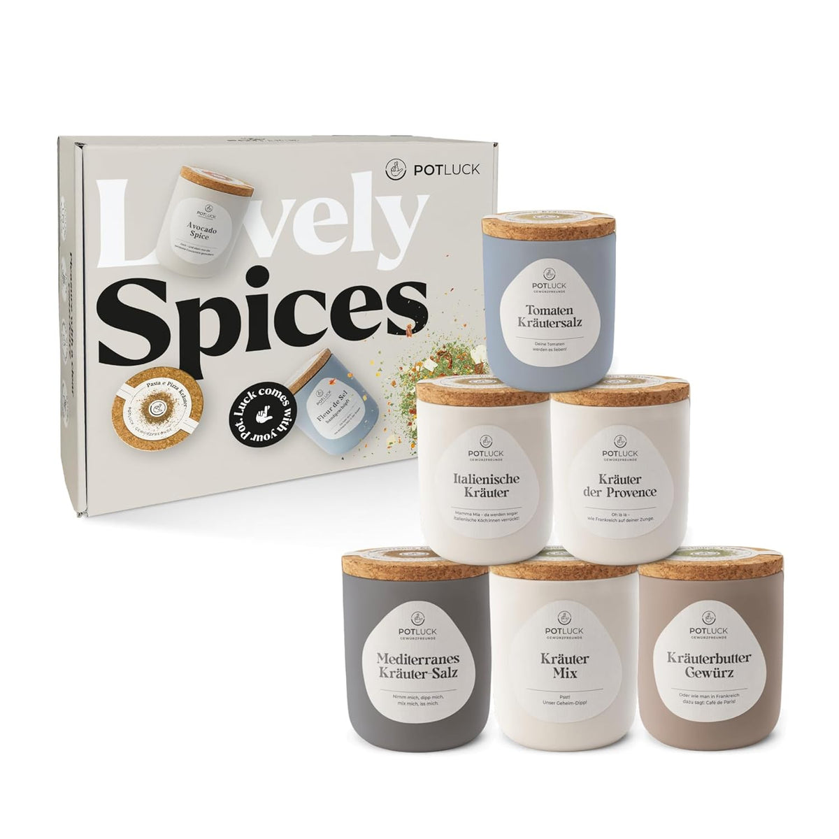 Repas-partage | Kräuter Kumpel 6er Set | Gewürzmischungen im Keramiktopf | Végétalien, sans gluten et avec des ingrédients naturels