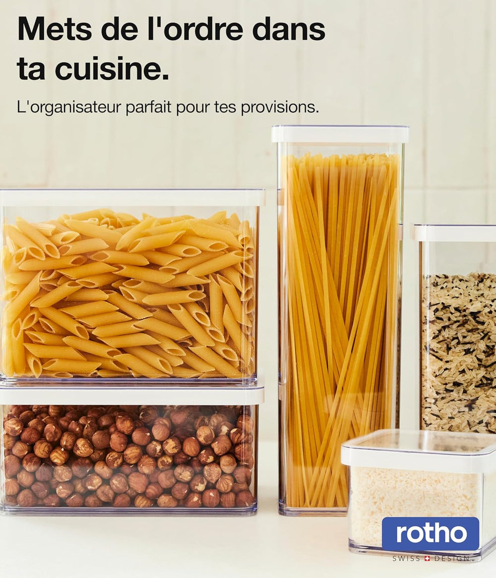 Rotho Loft Lot de 5 bocaux de conservation avec couvercles, différentes tailles, plastique alimentaire (PP) sans BPA, transparent/rouge, (21,4 x 21,4 x 23,5 cm) Naty Shop