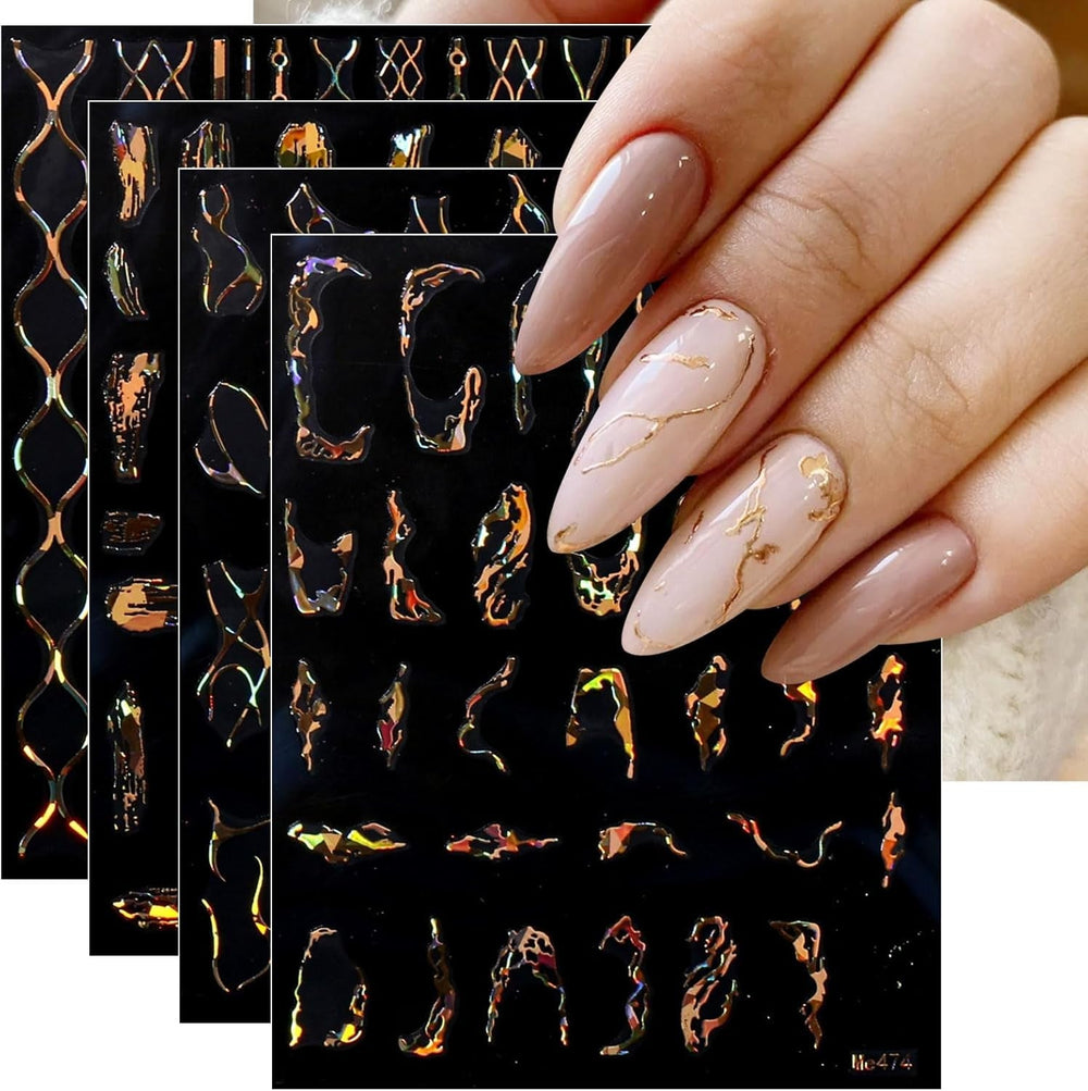 JMEOWIO Nagelsticker Marmor Linie 9 Blatt Nail Art Sticker Selbstklebend Nagelaufkleber Silber Bunt Dekoration Nageldesign Zubehör