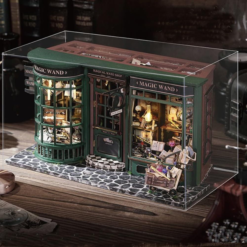 Magic Shop Maison de poupée avec housse anti-poussière, kit de meubles miniatures à monter soi-même, échelle 1:24, cadeau créatif pour enfants et adolescents, cadeau d'anniversaire