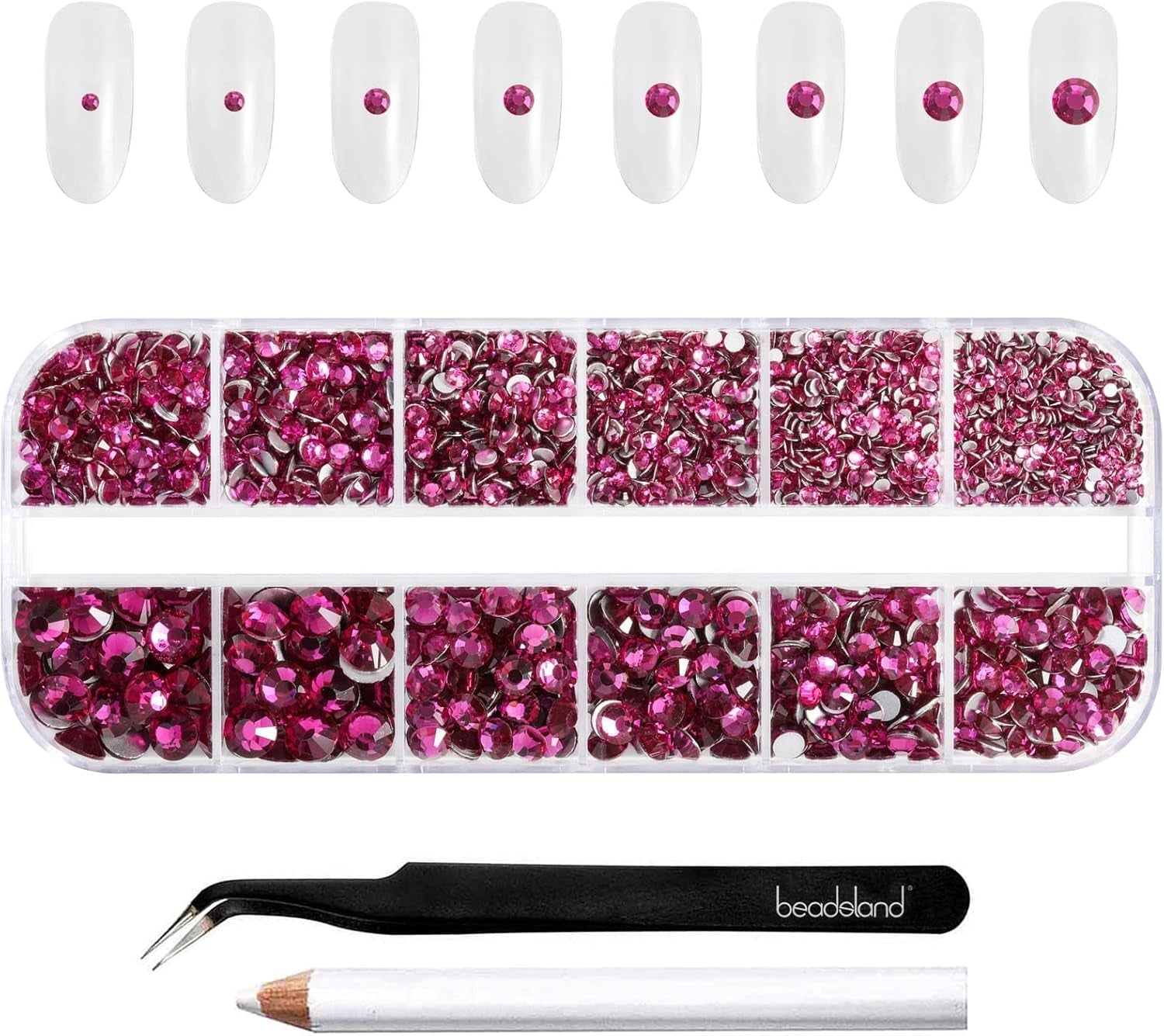 Beadland 2500Pcs Verre Nailart Strasssteine ​​​​Kristall Flatback Edelsteine ​​​​Runde, ​​​​pour Handwerk Gemischt 8 Größen SS4 ~ SS30 Mit Picking Pinzette Und Stift (Kristall Weiss)