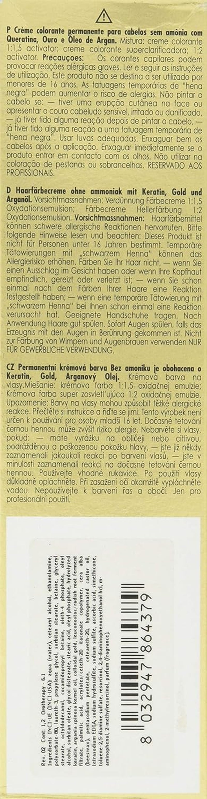 Fanola Oro Therapy Color Keratin 6.1 100ml Teinture capillaire Naty Shop