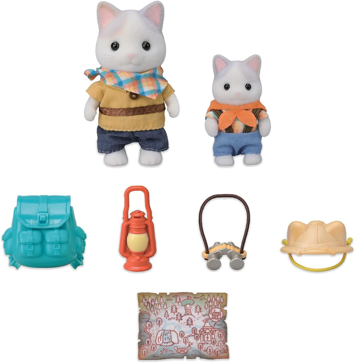 Sylvanian Families - 5763 Ensemble d'explorateur d'aventure à deux figurines Chat au lait Père Garçon Figurine animale Jouet détaillé pour poupées Naty Shop de 3 ans