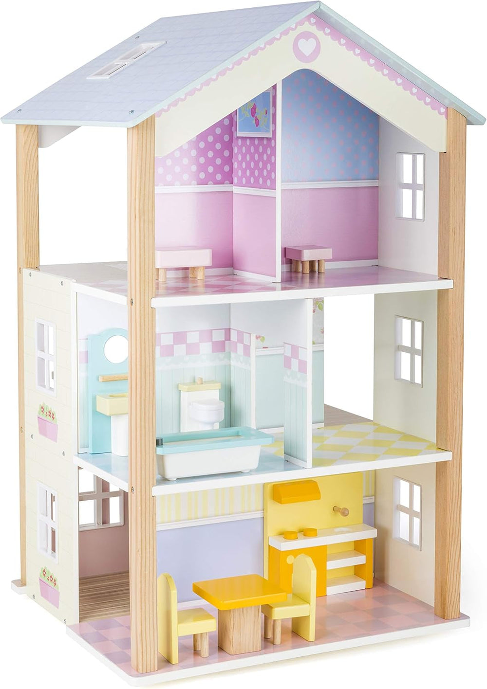 Small Foot 11192 Maison de poupée tournante en bois à 3 niveaux avec meubles jouets multicolore 37 x 40 x 67 cm Maisons de poupées Naty Shop Titre par défaut