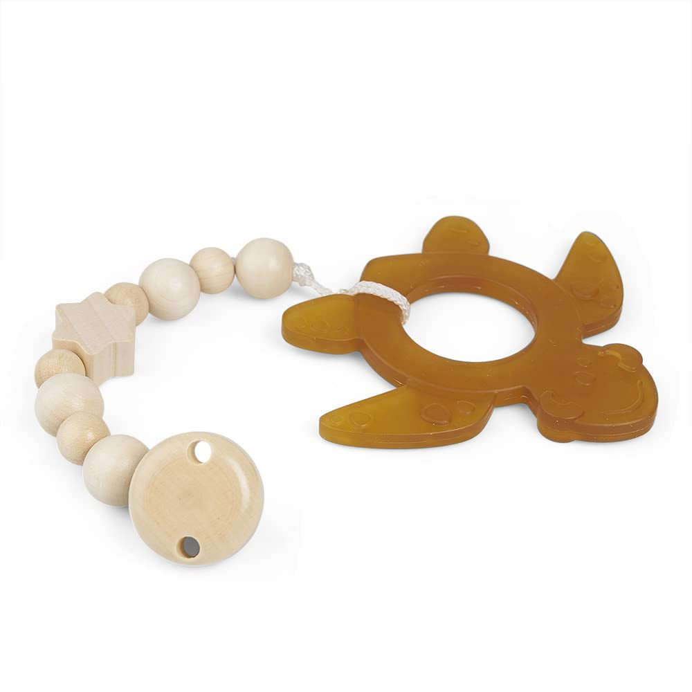 GRÜNSPECHT Anneau de dentition en caoutchouc naturel biologique pour bébés, massage des gencives, sans BPA, doux, favorise la motricité fine, tortue (639-V2), marron