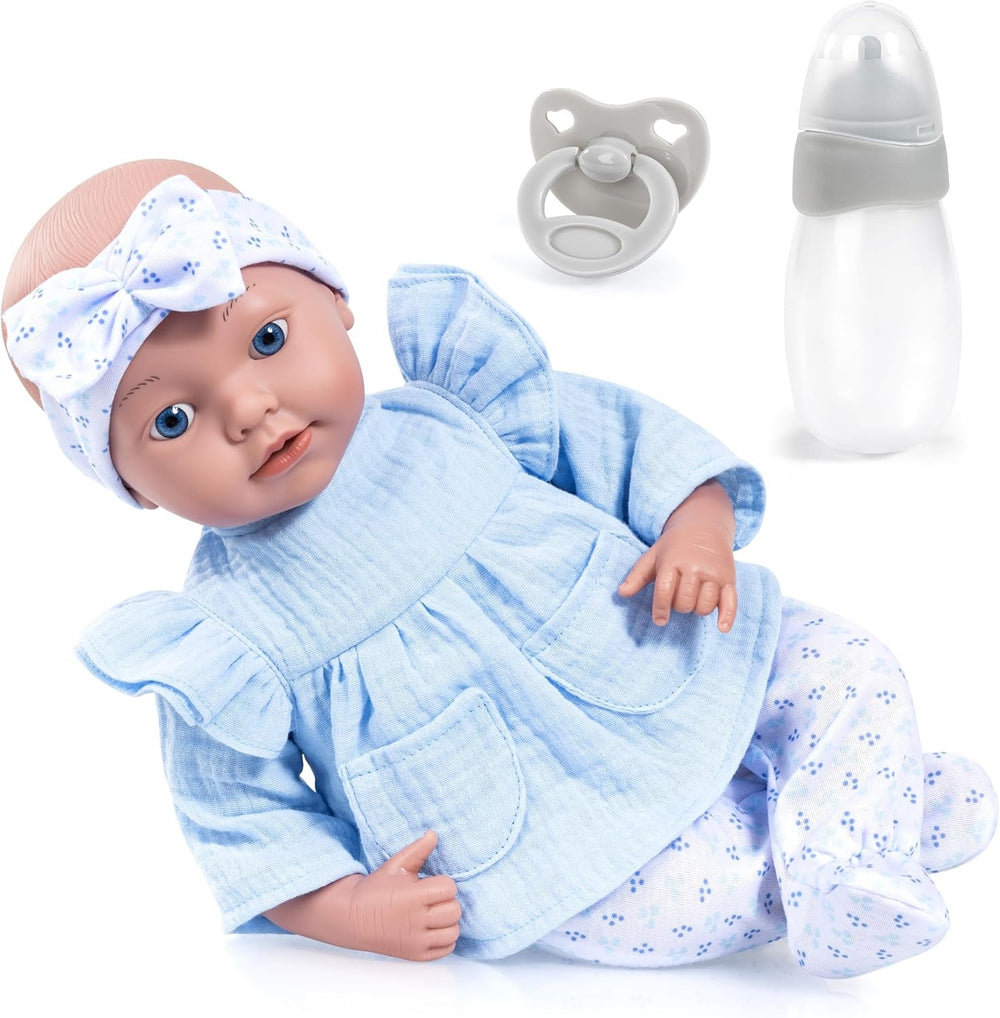 Bayer Design 93827AE Reborn Babypuppe, lebensecht, réaliste, Sucette, Flasche, 38 cm, Blanc, Rosa