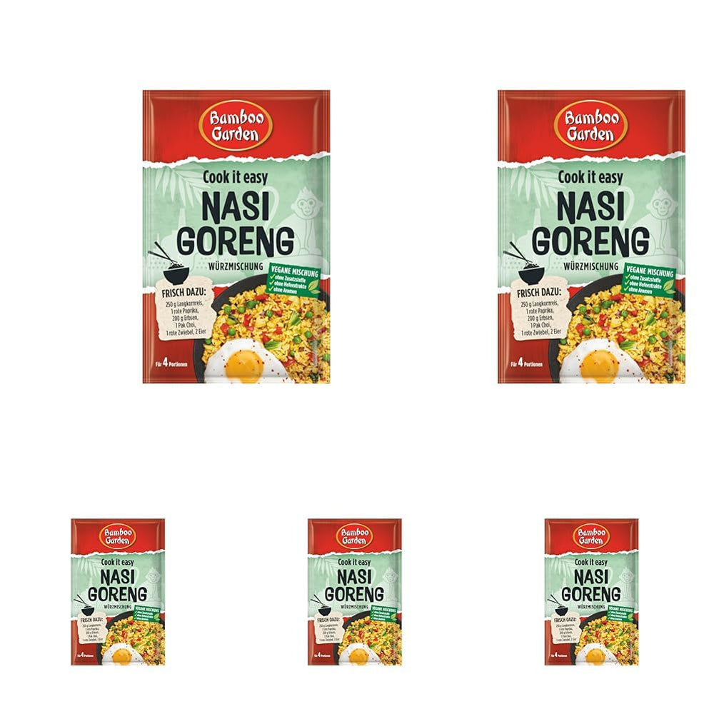 Jardin de bambous - Nasi Goreng Würzmischung | Zum Würzen von Asiatiqueschen Reisgerichten | Pour 4 portions | Vegan, sans Zusatzstoffe, sans Hefeextrakte, sans Aromen | 25 g en sachet