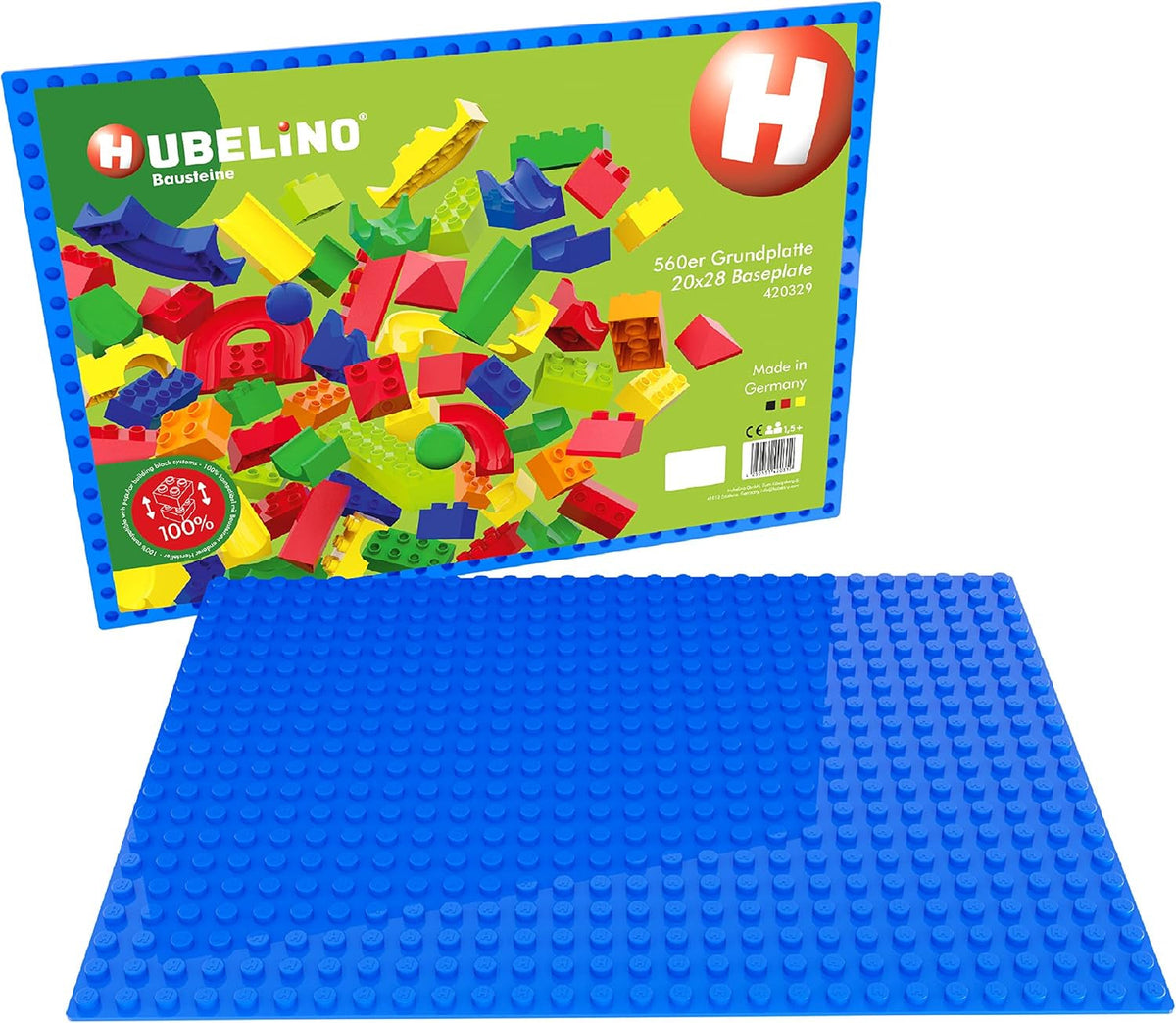 Hubelino #420329 560er Grundplatte (20x28 Noppen, 32x44,8cm) in Blau, kompatibel mit großen Bausteinen Anderer Hersteller, Made in Germany