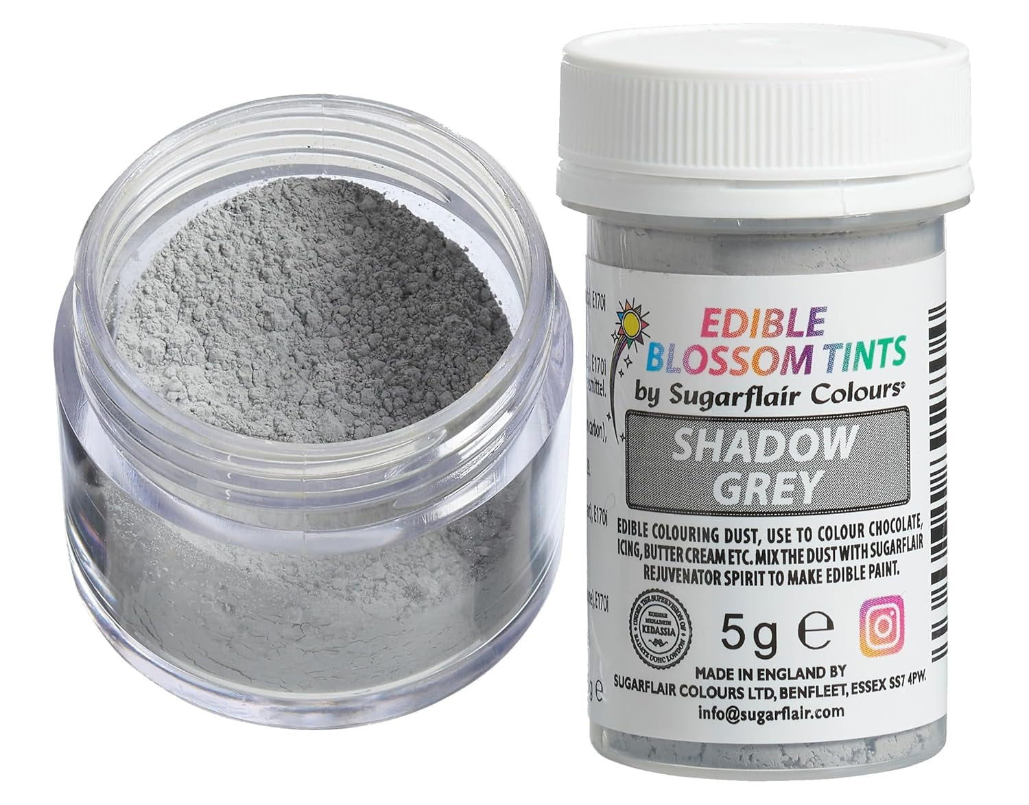 Colorant alimentaire en poudre gris foncé Sugarflair Blossom Tint Dust - Colorant alimentaire en poudre pour décorations de gâteaux, fondant, glaçage, chocolat, crème au beurre, macarons et plus - 5G